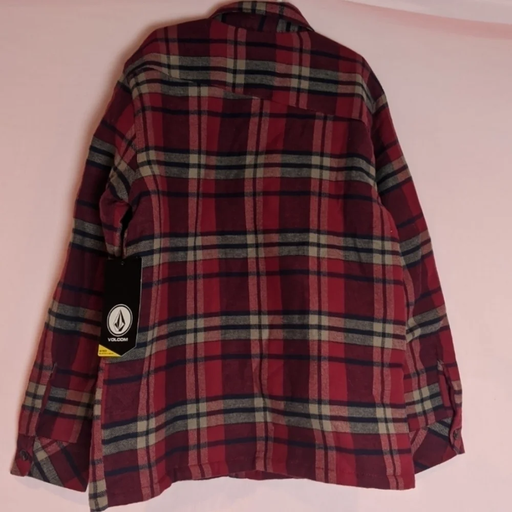 Volcom Belgrade Red Plaid Button Up Shirt Jacket with Pockets size Medium